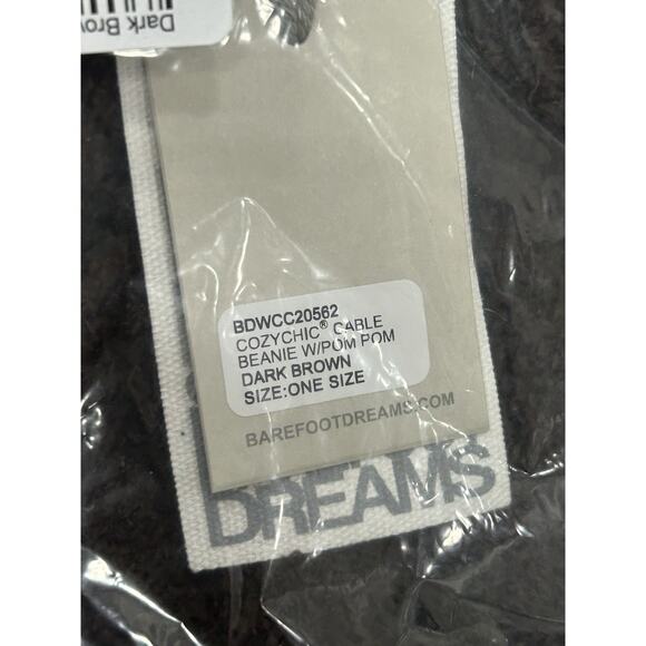 NWT Barefoot Dreams CozyChic Cable Beanie With Pom Pom Dark Brown OS‎ Gift Warm